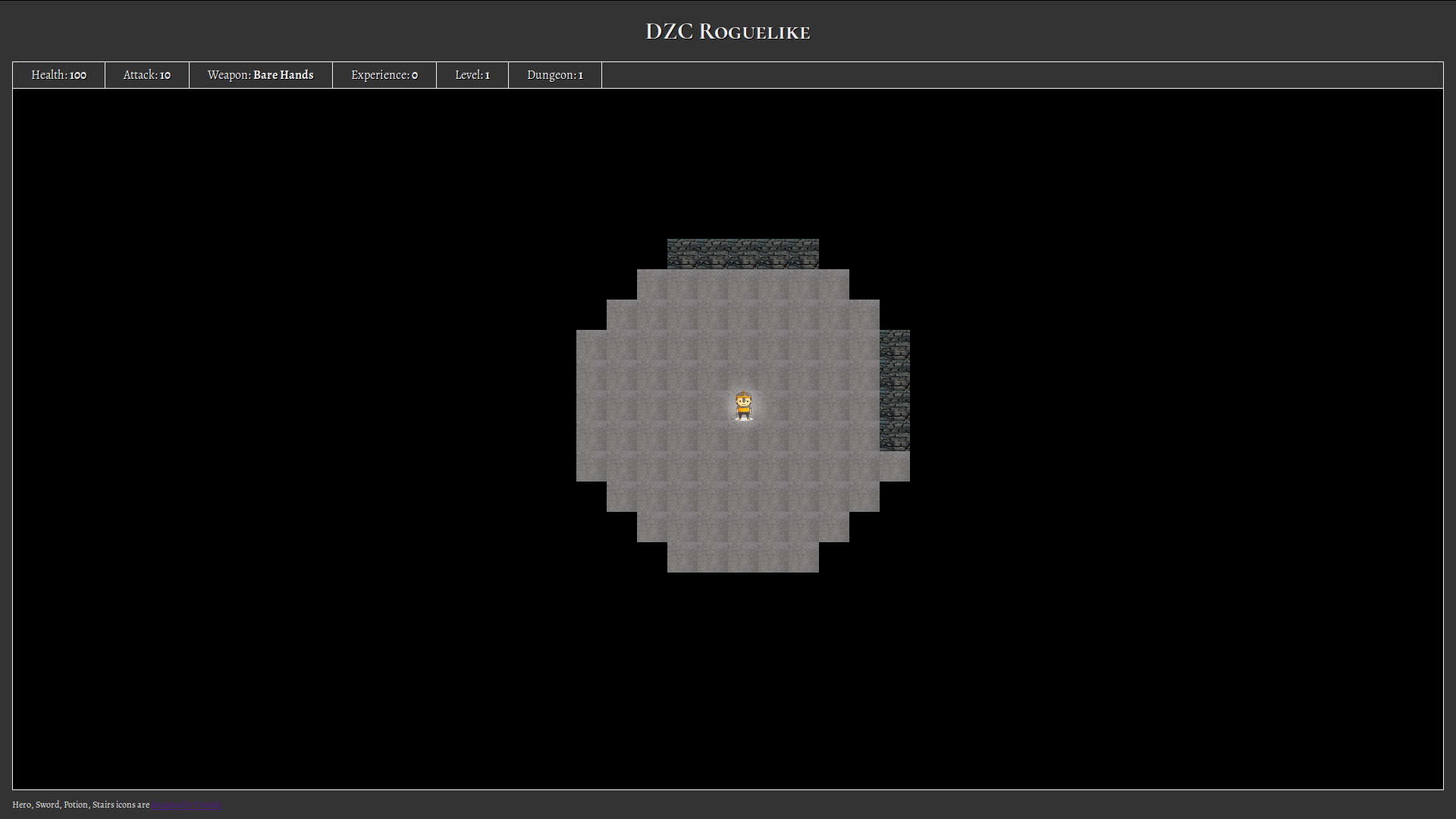Startbildschirm des Roguelikes